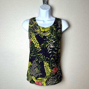vintage women’s silk tank navy tropical print 2 valerie stevens petite shell top